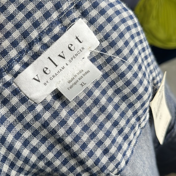 Anthropologie Velvet By Graham & Spencer Gingham Tunic Top XL Long Sleeve Preppy - Picture 11 of 15